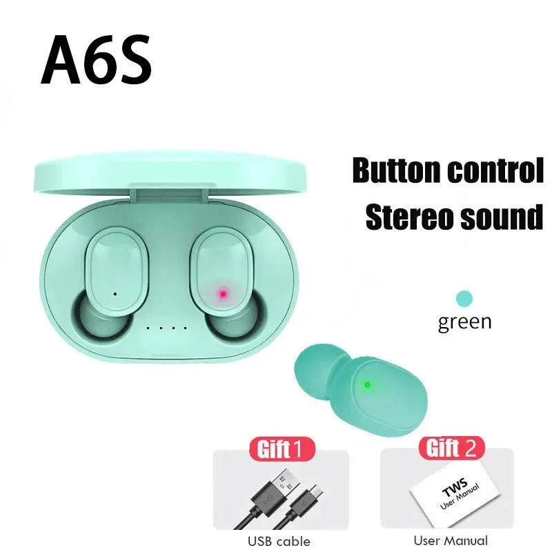 TWS A6S Wireless Bluetooth Headset Earbuds Noice Cancelling Earphone Bluetooth Headphones with Mic