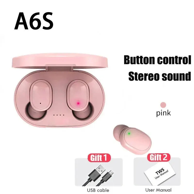 TWS A6S Wireless Bluetooth Headset Earbuds Noice Cancelling Earphone Bluetooth Headphones with Mic
