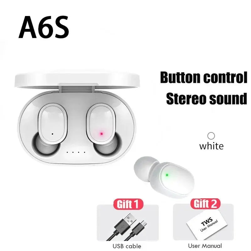 TWS A6S Wireless Bluetooth Headset Earbuds Noice Cancelling Earphone Bluetooth Headphones with Mic