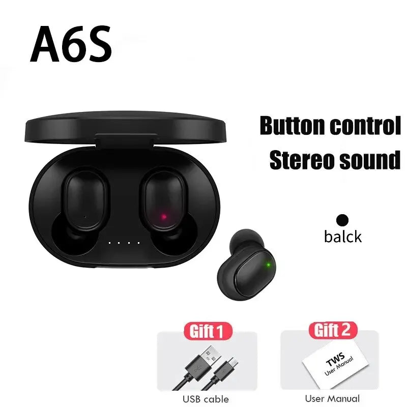 TWS A6S Wireless Bluetooth Headset Earbuds Noice Cancelling Earphone Bluetooth Headphones with Mic